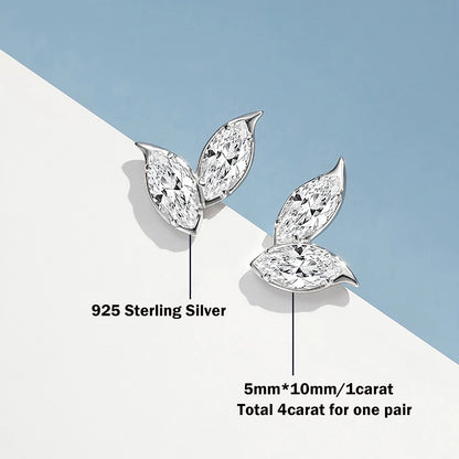 925 Sterling Silver Moissanite Marquise Stud Earrings for Women