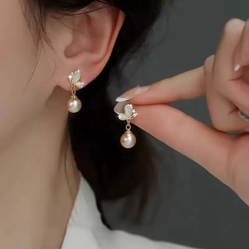 925 Sterling Silver Bow Knot Pearl Earrings for Women