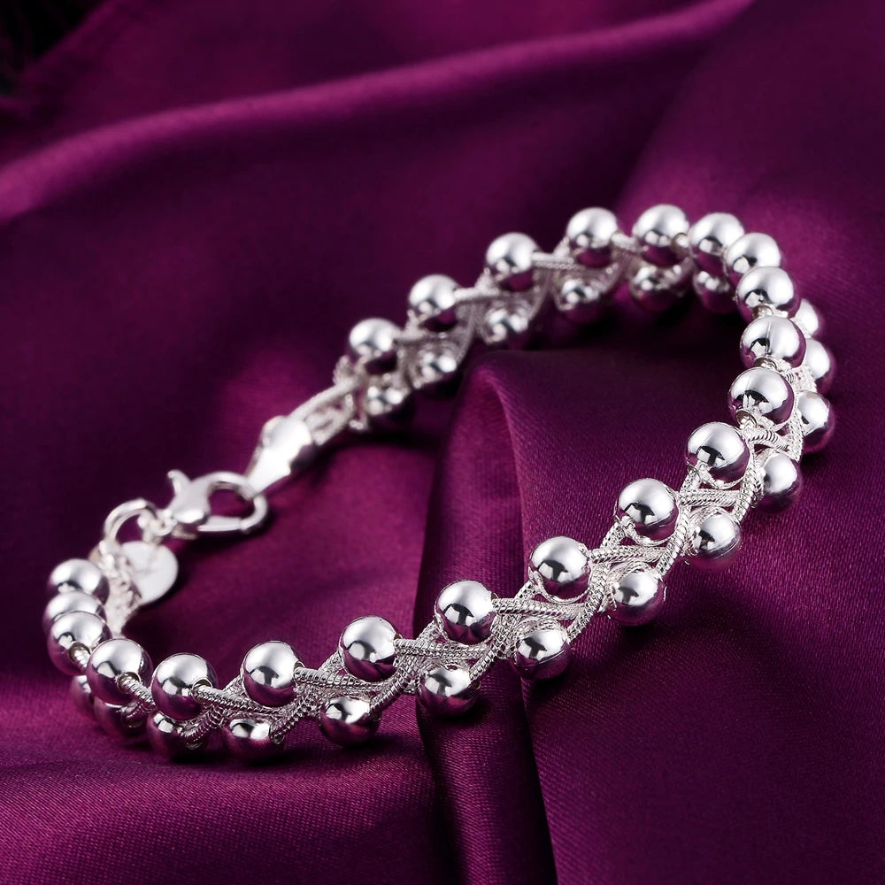 925 Sterling Silver Braided Beads Chain Bracelet for Women