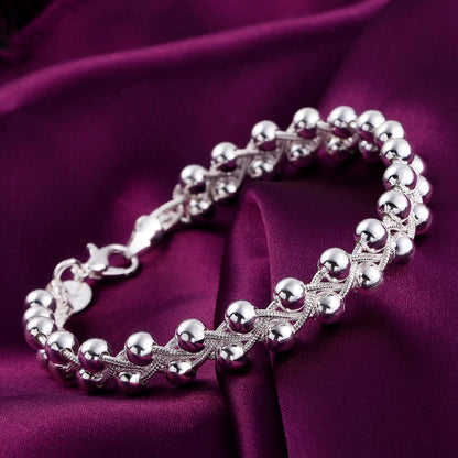925 Sterling Silver Braided Beads Chain Bracelet for Women