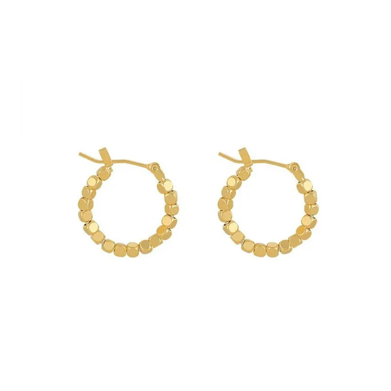 Gold Square Beaded Hoop Earrings for Women