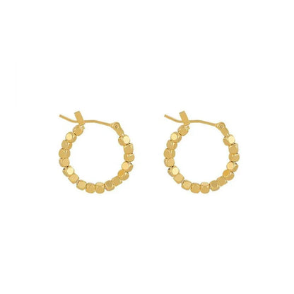 Gold Square Beaded Hoop Earrings for Women