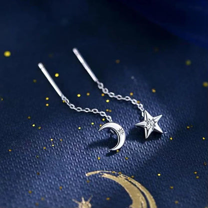 Asymmetric Star Moon Zircon Ear Line Stud Earrings for Women
