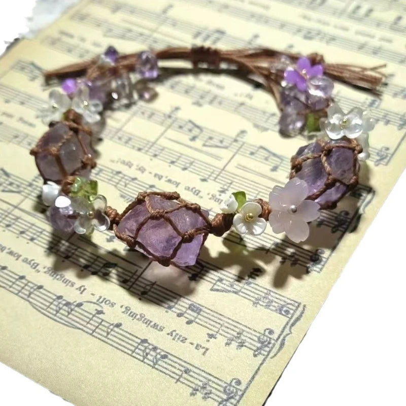 Handwoven Synthetic Amethyst Bead Bracelet | Unisex Ethnic Style