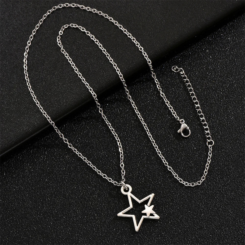Newest Fashion Tibetan Hollow Double Star Pendant Necklace Choker Charm Black Leather Cord Factory Price Handmade Jewelry Gifts