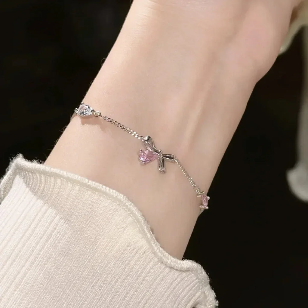 Pink Crystal Cherry Blossom Bracelet for Women