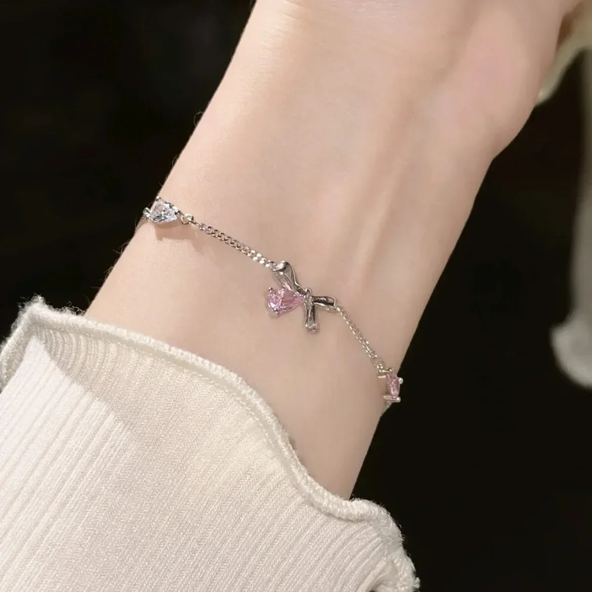 Pink Crystal Cherry Blossom Bracelet for Women