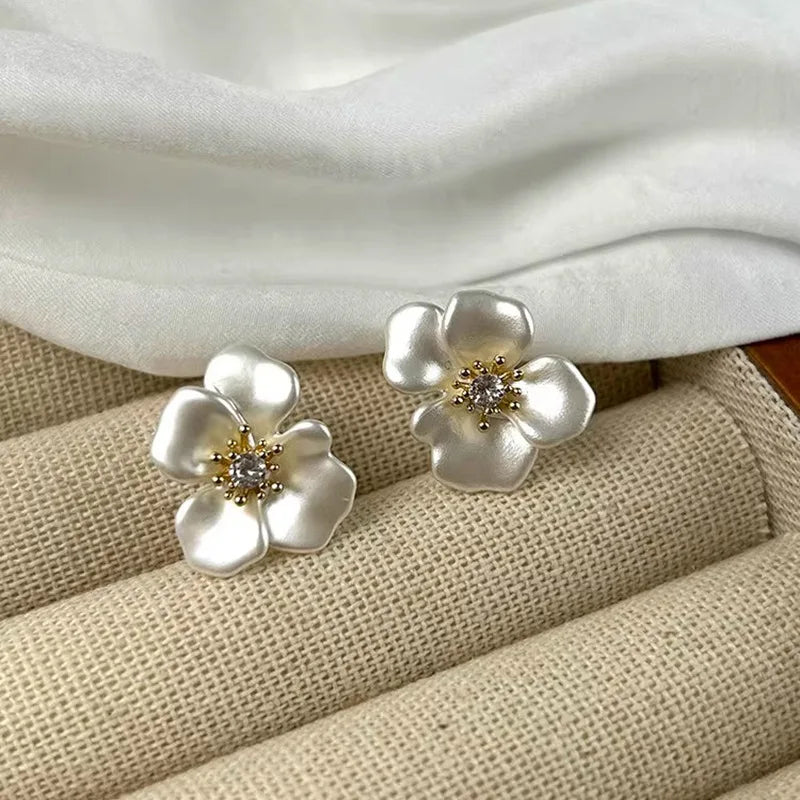Retro Sanding Flower Zircon Stud Earrings for Women