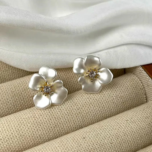Retro Sanding Flower Zircon Stud Earrings for Women