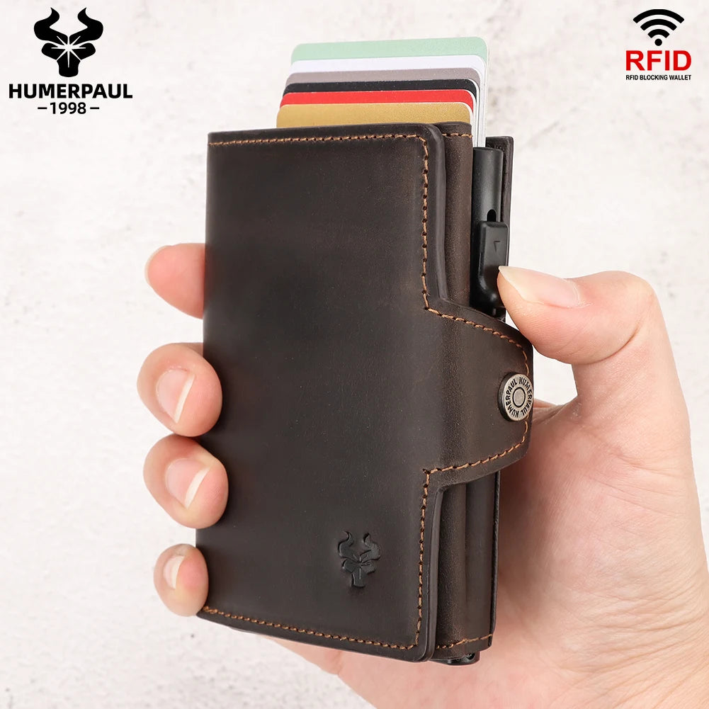 Smart Pop-Up | PU Leather Men's Wallet | RFID Blocking Slim Card Case with Zip Coin Pocket