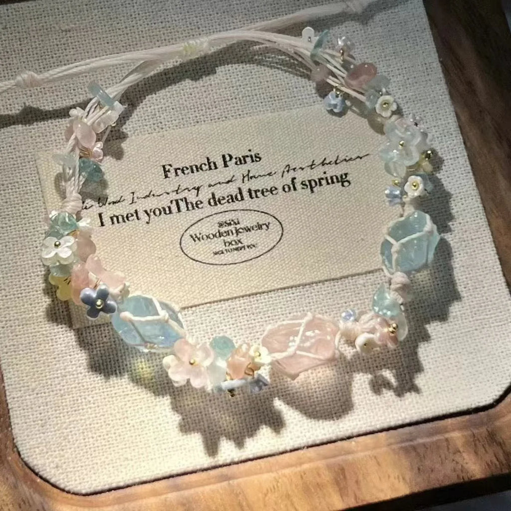 Handwoven Pebble Wreath Crystal Bracelet for Women | Best Friend Gift