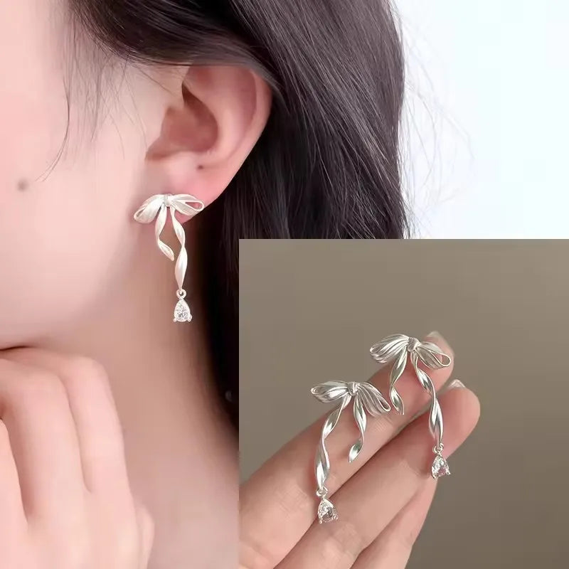 925 Sterling Silver Bow Knot Pearl Earrings for Women