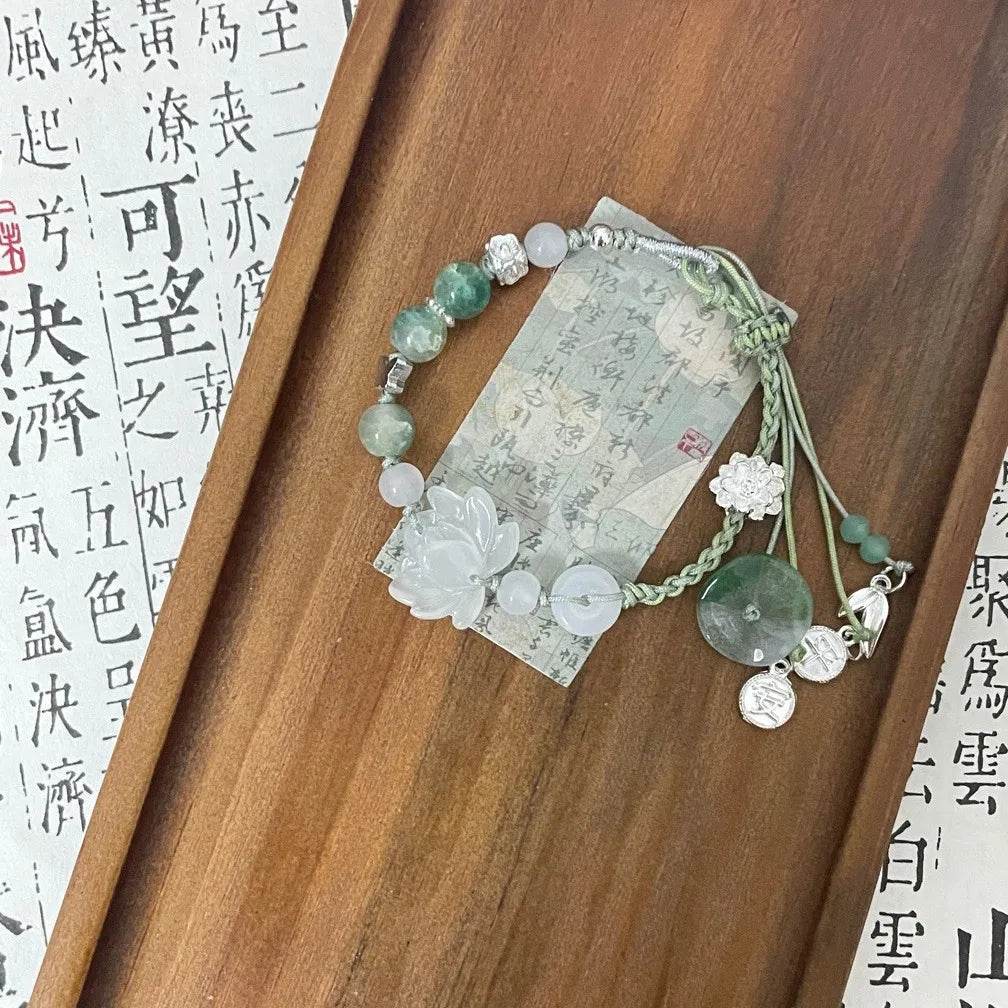 Lotus Leaf Glass Bead Woven Bracelet for Women