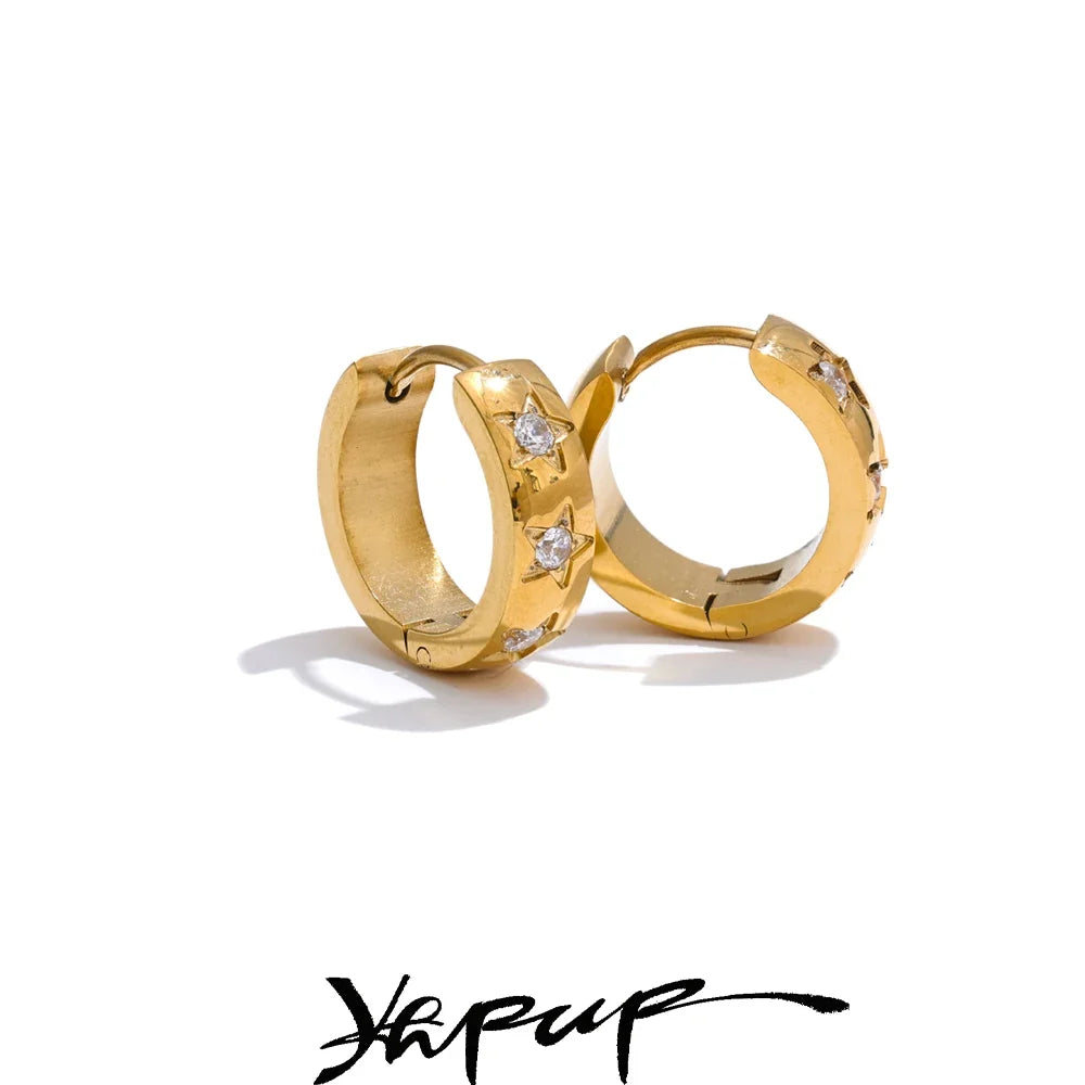 Zirconia Star Hoop Earrings in Stainless Steel for Women