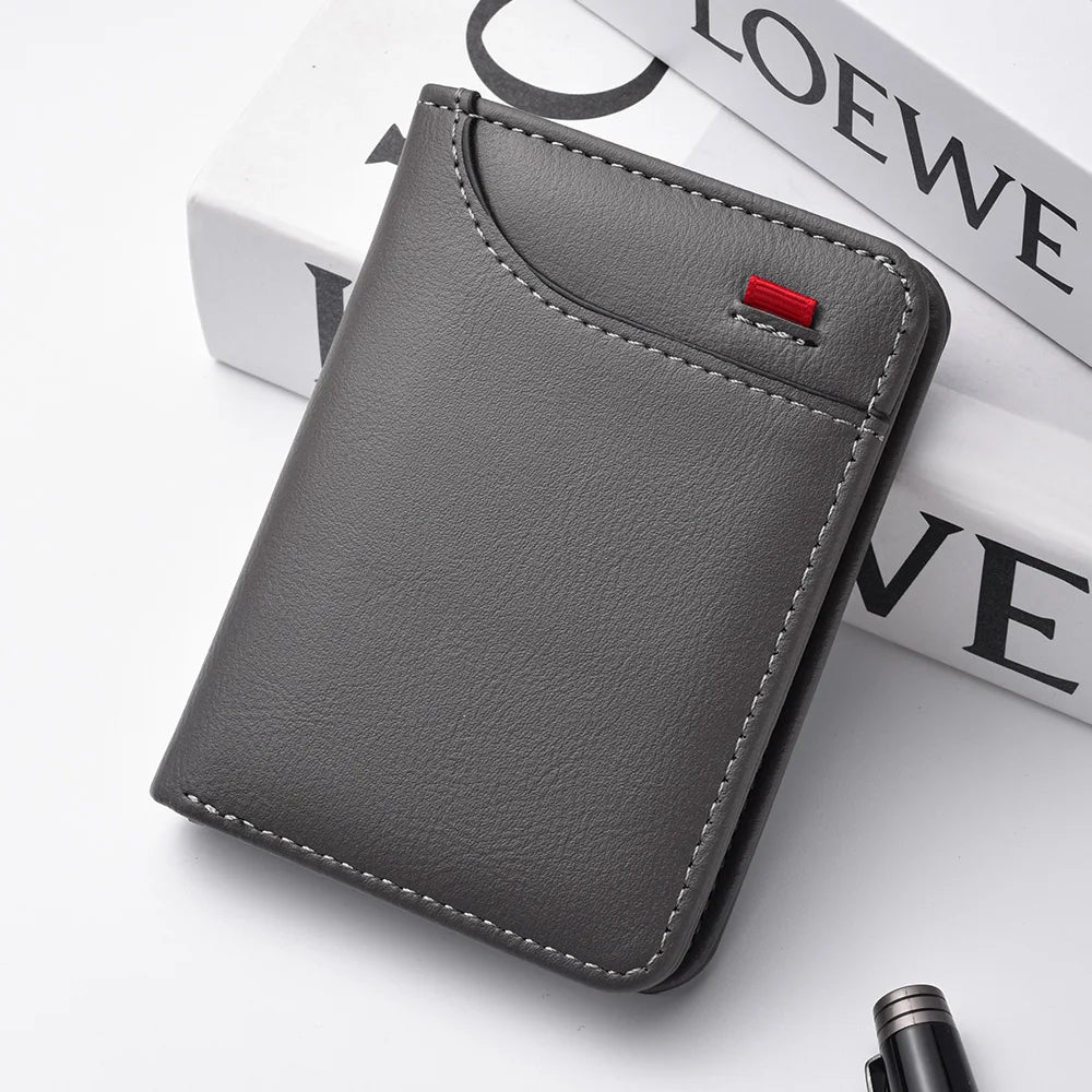 Ultra-Thin Mini PU Leather Men's Wallet | Slim Vertical Card Holder Short Purse