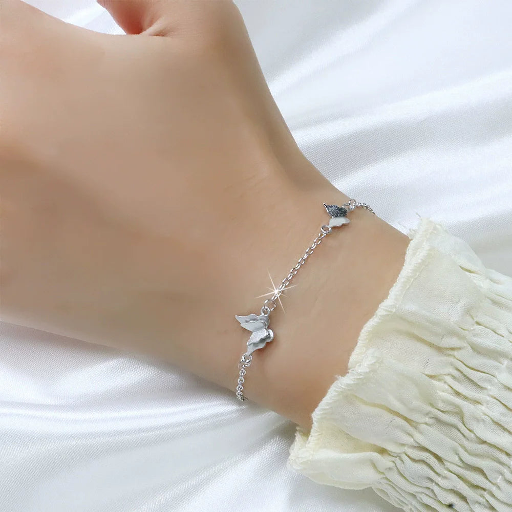 925 Sterling Silver Butterfly Bead String Bracelet for Women