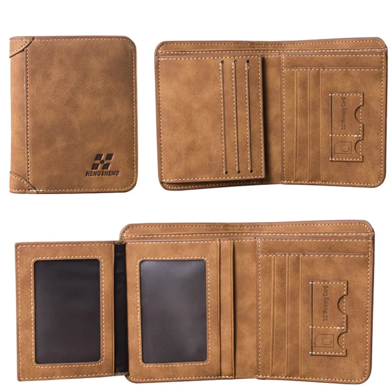 Men's Vintage PU Leather Bifold Wallet | Photo & Card Holder Short Purse