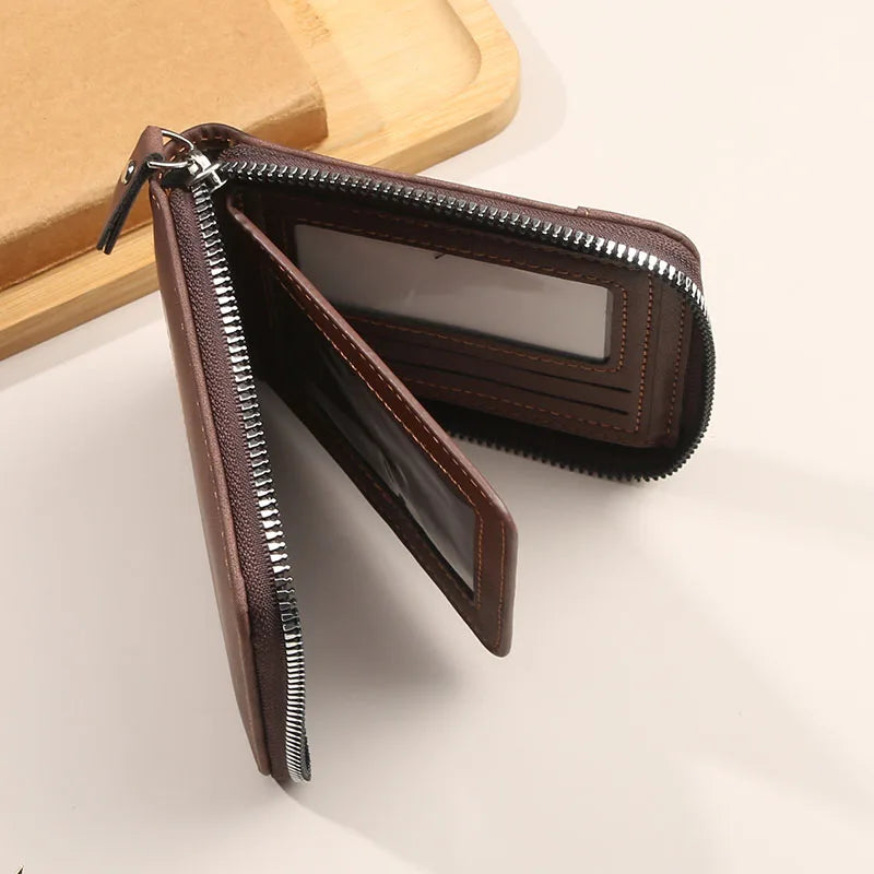 Retro Casual Trifold Men's Short Wallet | Zipper Coin Pocket & Card Slots