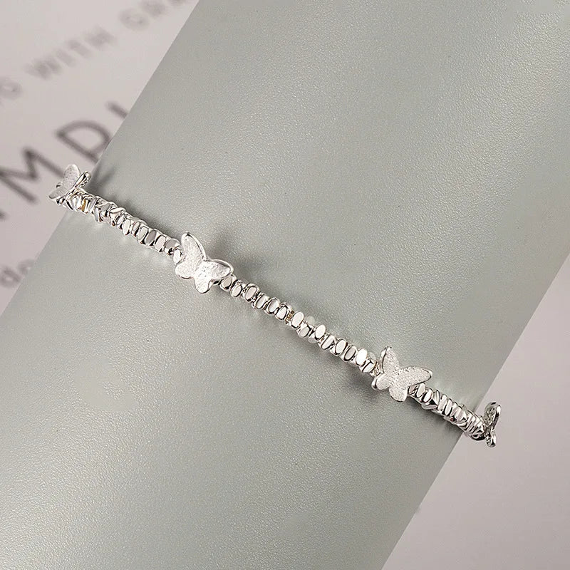 925 Sterling Silver Butterfly Bead String Bracelet for Women
