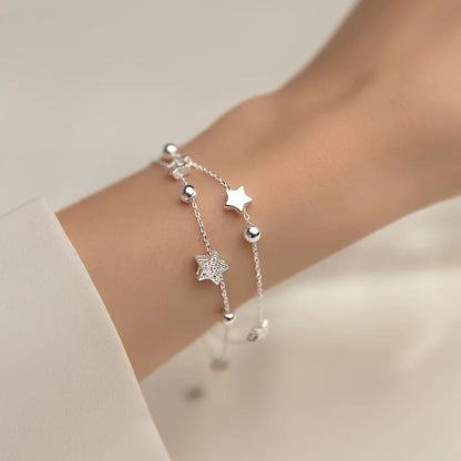 Silver Star Crystal Double Bracelet for Women