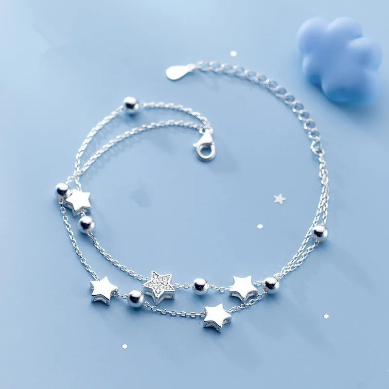 Silver Star Crystal Double Bracelet for Women