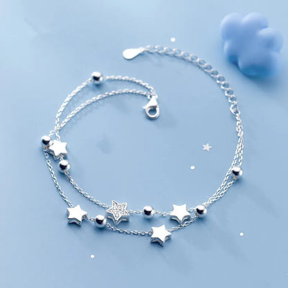 Silver Star Crystal Double Bracelet for Women
