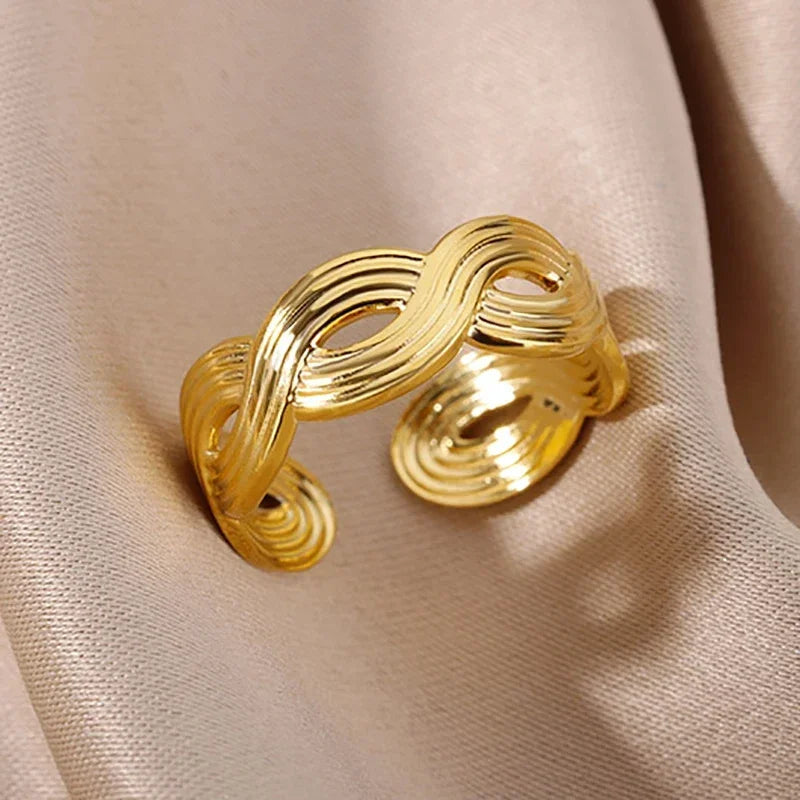 Multilayer Geometric Open Ring for Women | Vintage 18K Gold Plated
