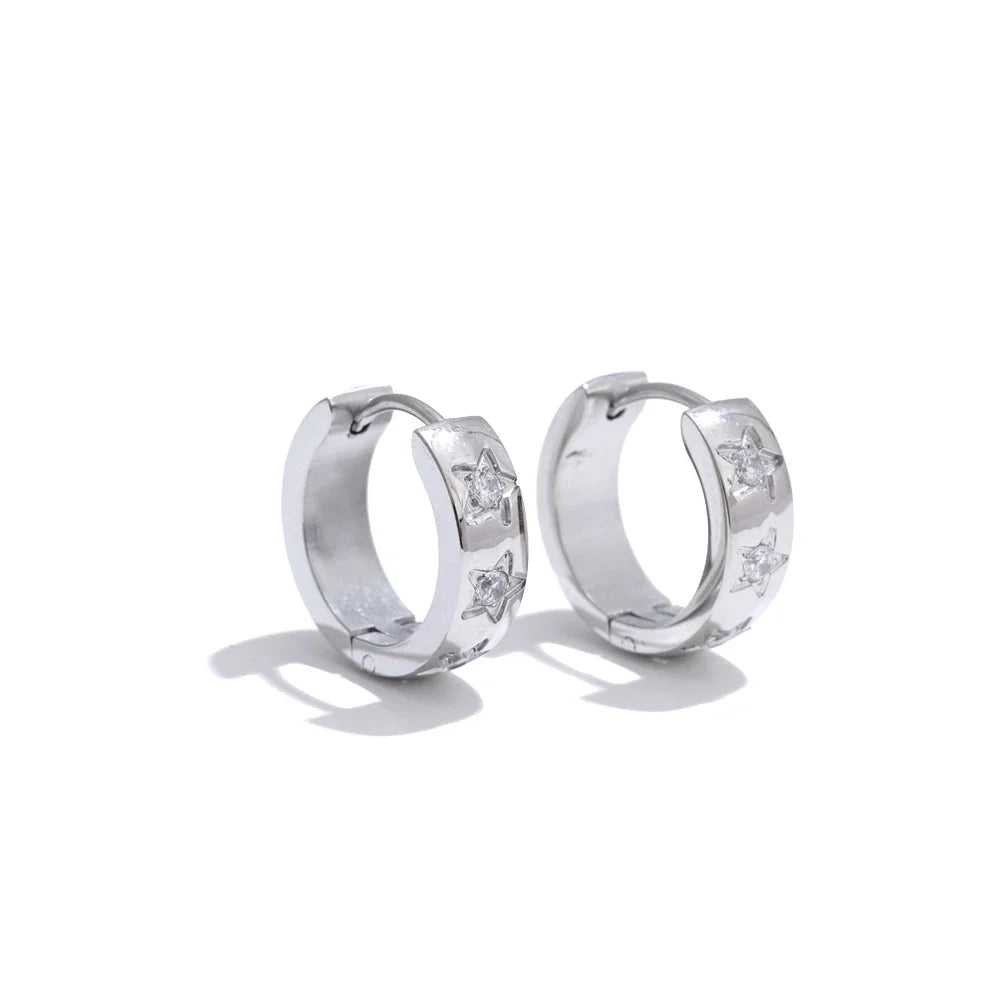 Zirconia Star Hoop Earrings in Stainless Steel for Women