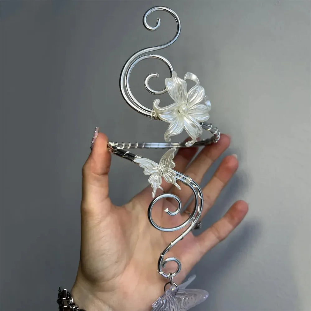 Vintage Wire Wrap Flower & Butterfly Upper Arm Cuff for Women