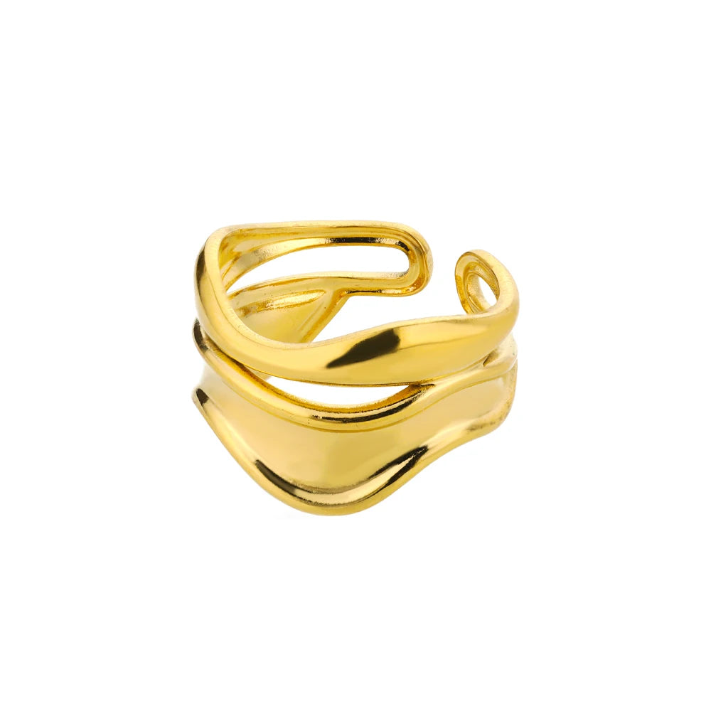 Shell & Star Adjustable Open Ring for Women | 18K Gold Plated