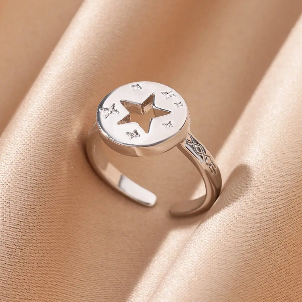 Shell & Star Adjustable Open Ring for Women | 18K Gold Plated