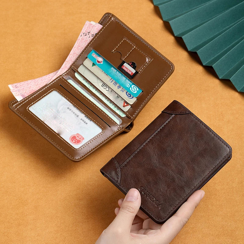 RFID Slim Vertical Men's Wallet | Microfiber Leather Short Card Holder Money Bag