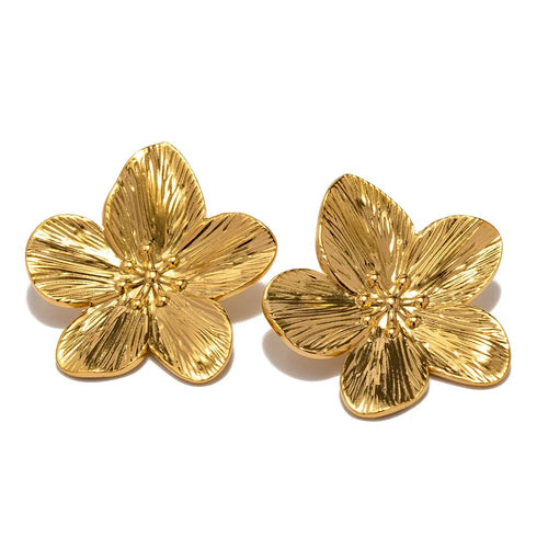 18K Gold Plated Vintage Flower Stud Earrings for Women
