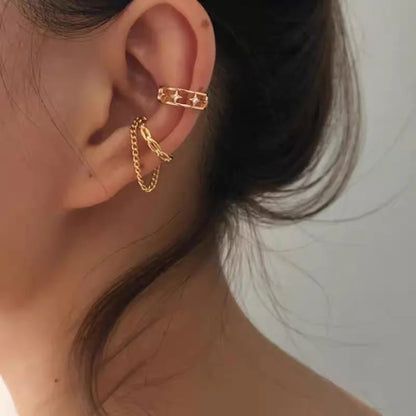 Silver Goth C-Shape Tassel Chain Ear Cuff for Women — No Piercing