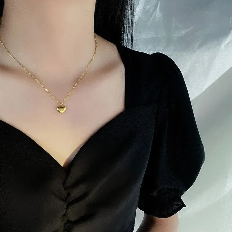 Gold Heart Pendant Chain Necklace for Women