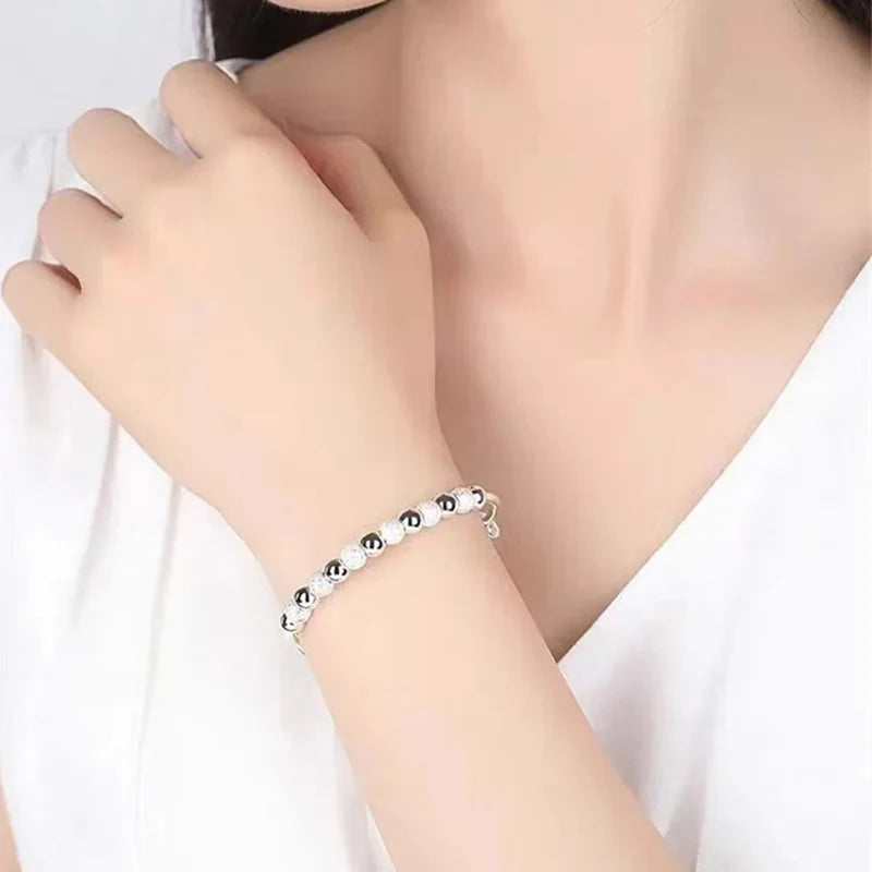 Korean Silver Charm Lucky Beads Bangle for Women