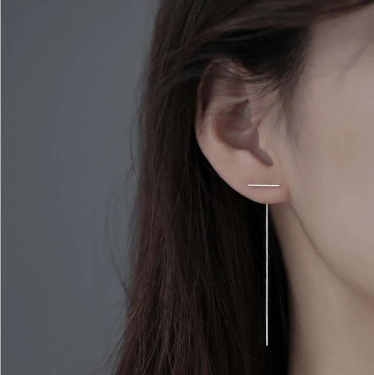 Silver Long Chain Tassel Star Cross Drop Earrings for Women
