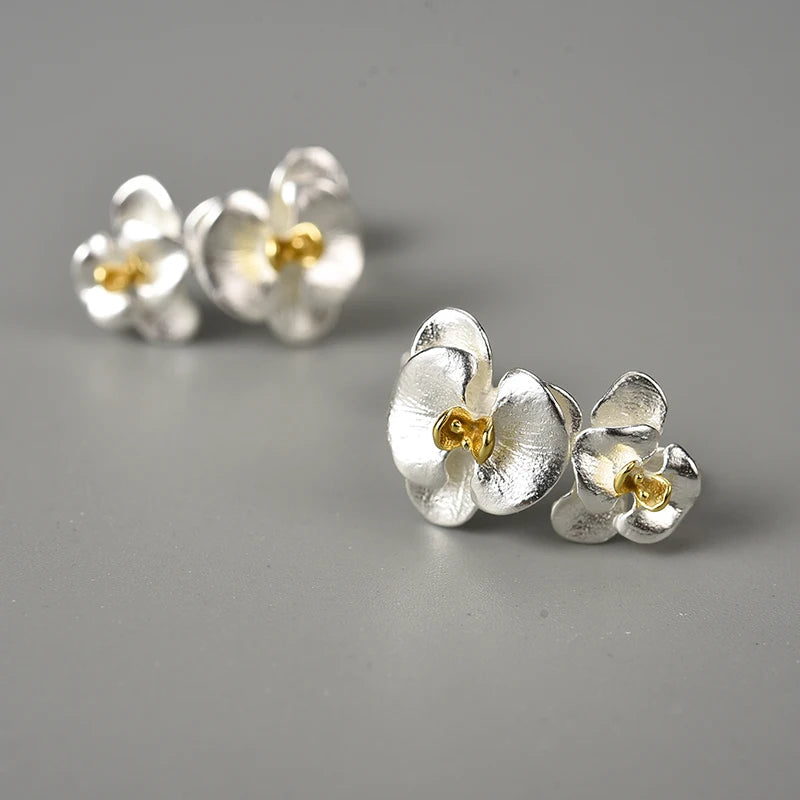 925 Sterling Silver Phalaenopsis Flower Hoop Earrings for Women