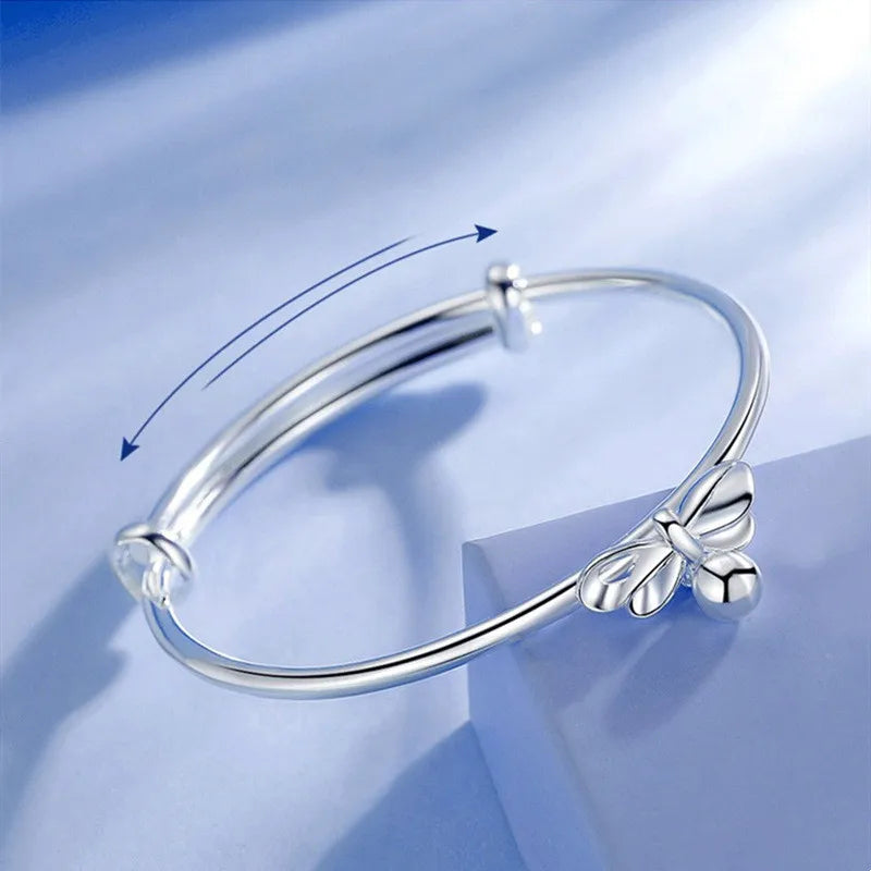 925 Sterling Silver Bow Bead Cuff Bracelet for Women