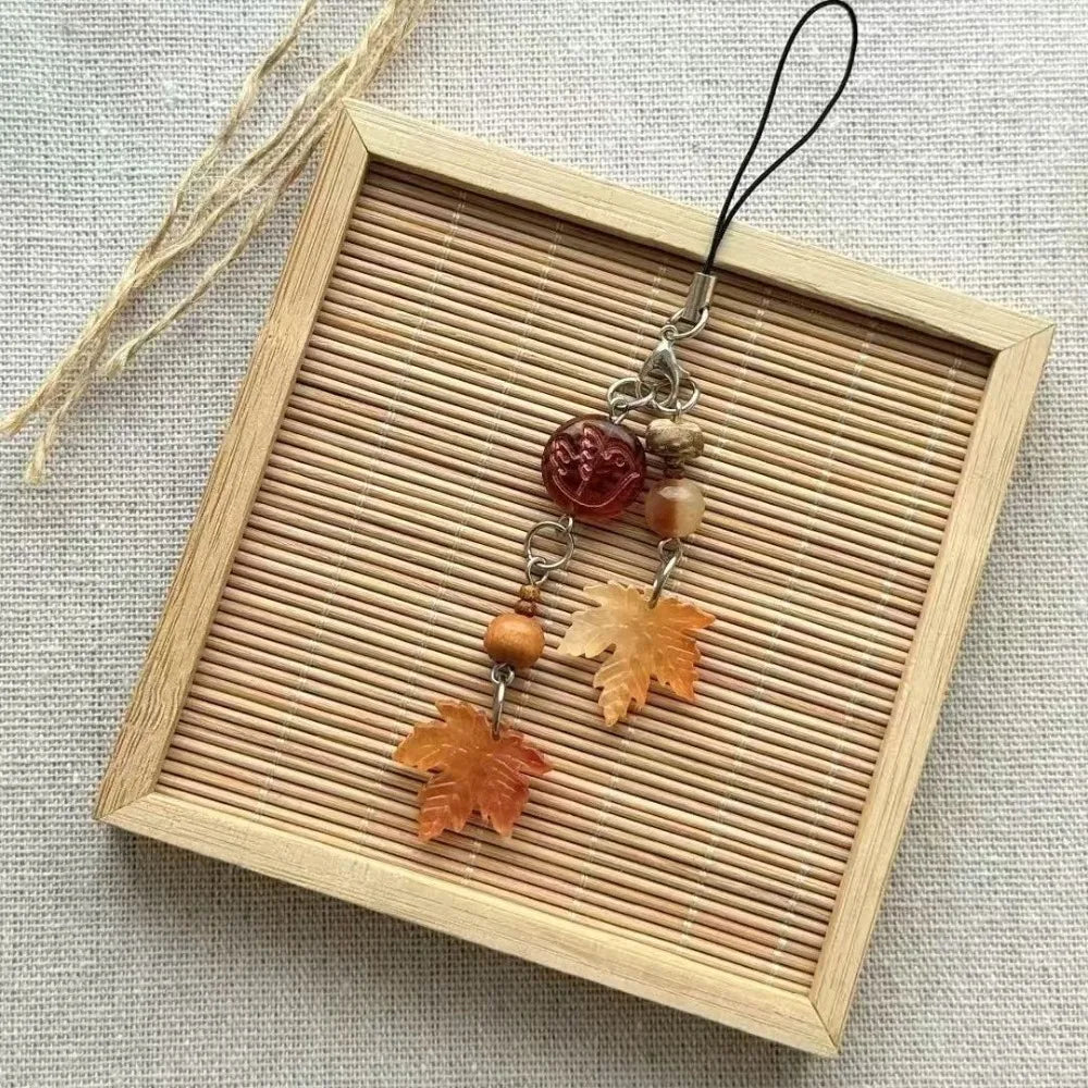 Chinese Style Autumn Maple Leaf Resin Bag Charm & Keychain