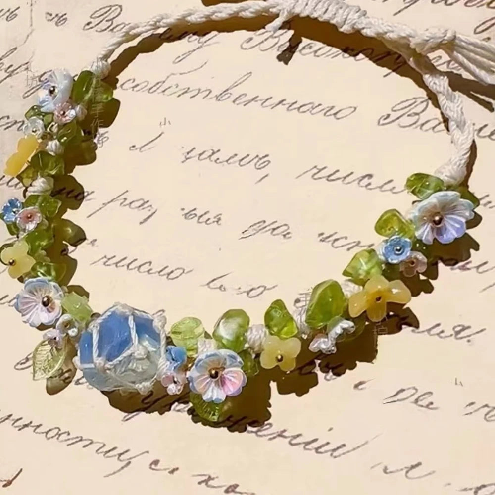 Handwoven Pebble Wreath Crystal Bracelet for Women | Best Friend Gift