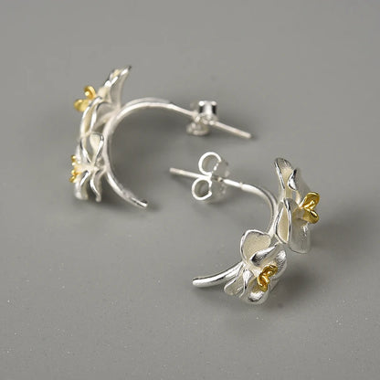 925 Sterling Silver Phalaenopsis Flower Hoop Earrings for Women