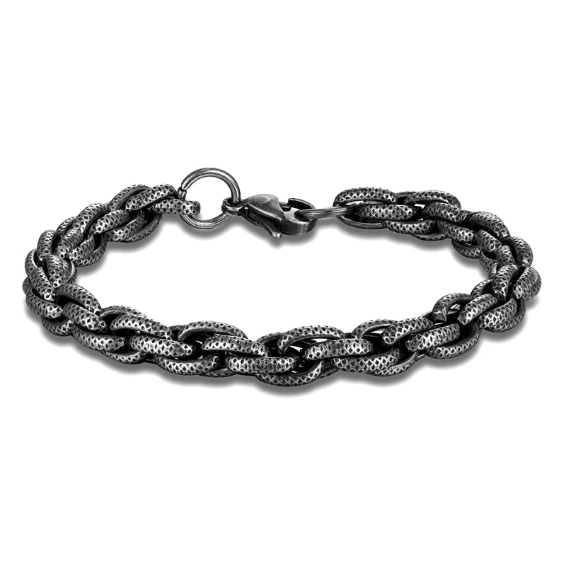 Vintage Black Stainless Steel Link Bracelet for Men