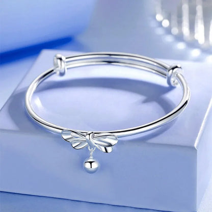 925 Sterling Silver Bow Bead Cuff Bracelet for Women