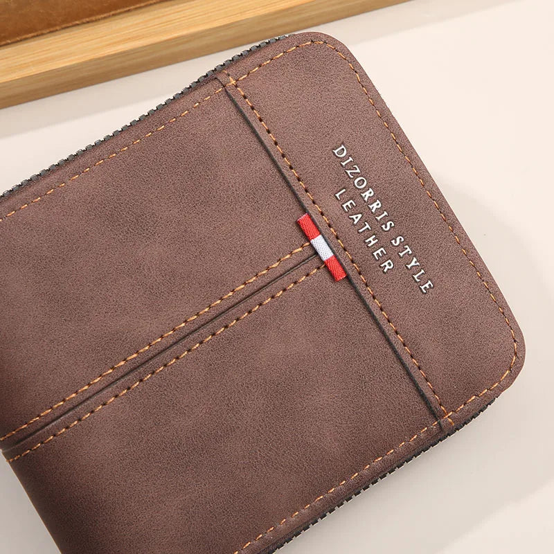 Retro Casual Trifold Men's Short Wallet | Zipper Coin Pocket & Card Slots