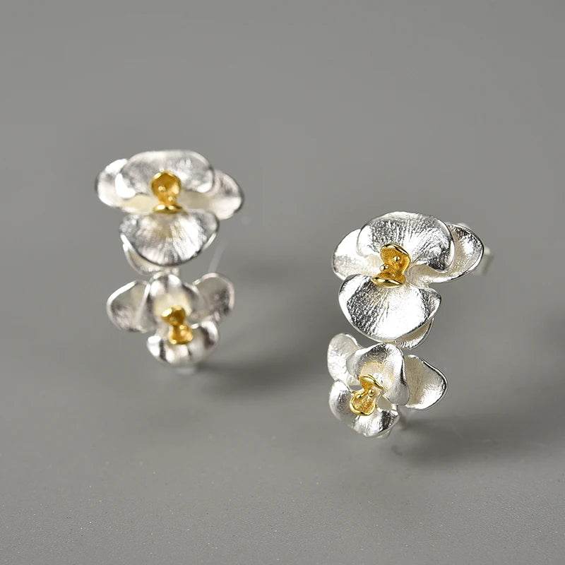 925 Sterling Silver Phalaenopsis Flower Hoop Earrings for Women