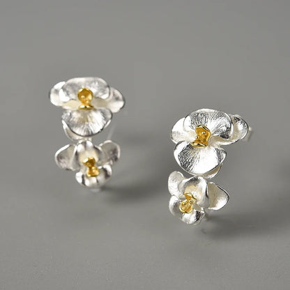 925 Sterling Silver Phalaenopsis Flower Hoop Earrings for Women