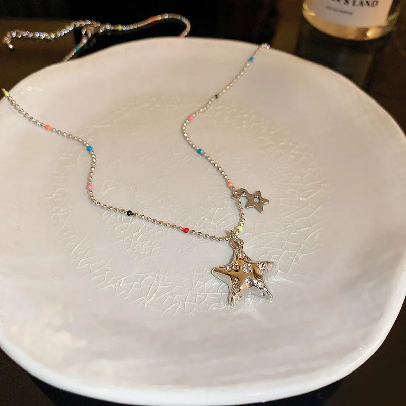 925 Sterling Silver Star Smile Dimple Pendant Necklace for Women