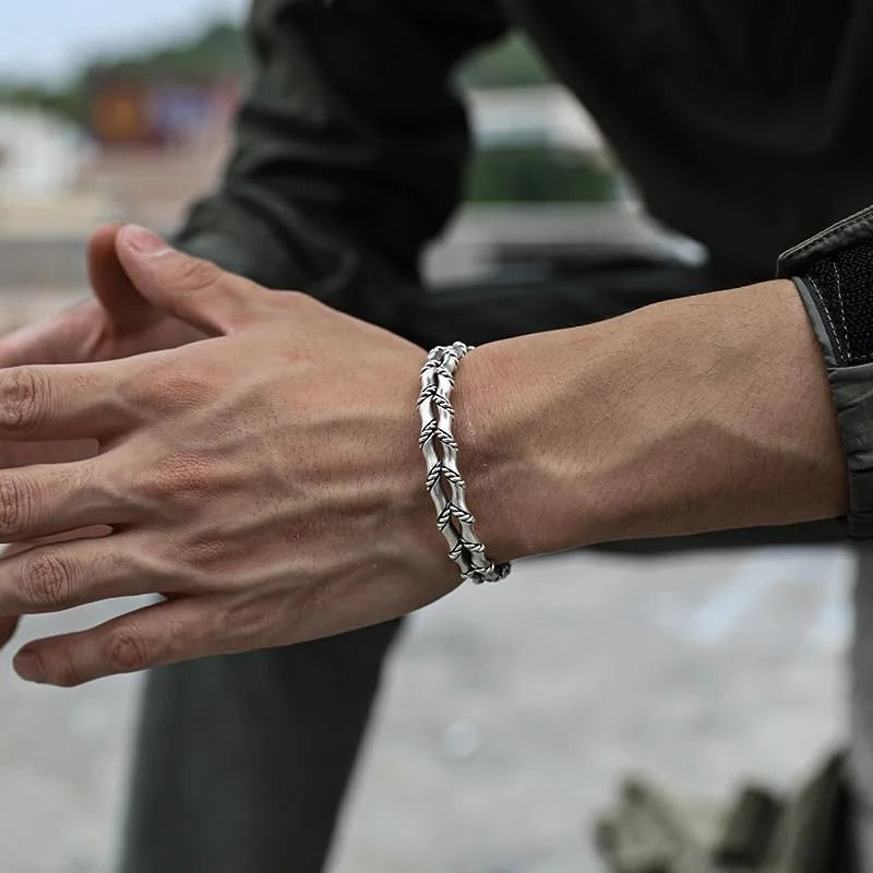 Double-Layer Bamboo-Knot Cuff Bracelet for Men
