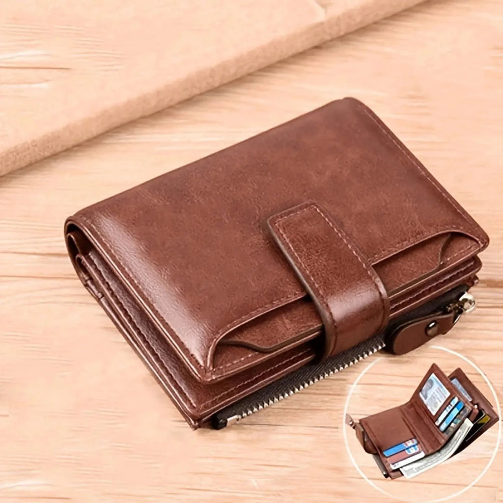 RFID Anti-Theft Men's Business Wallet | Zipper Leather Coin Purse & Card Holder